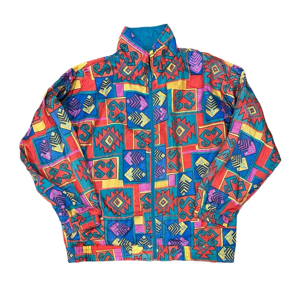 Vintage Sunterra Colorful Windbreaker Women's Jacket Size M Southwestern Pattern